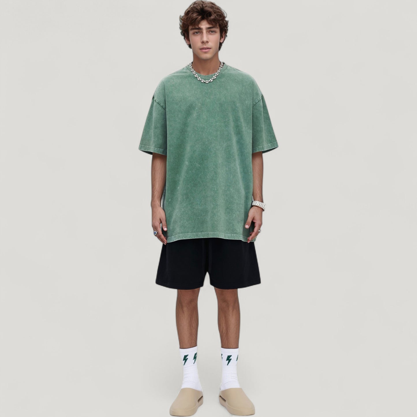 Anna-Kaci Active Men's Oversized Short Sleeve Crew Neck T-Shirt with Washed Effect