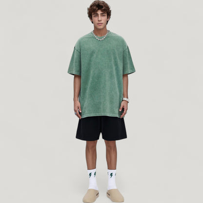 Anna-Kaci Active Men's Oversized Short Sleeve Crew Neck T-Shirt with Washed Effect