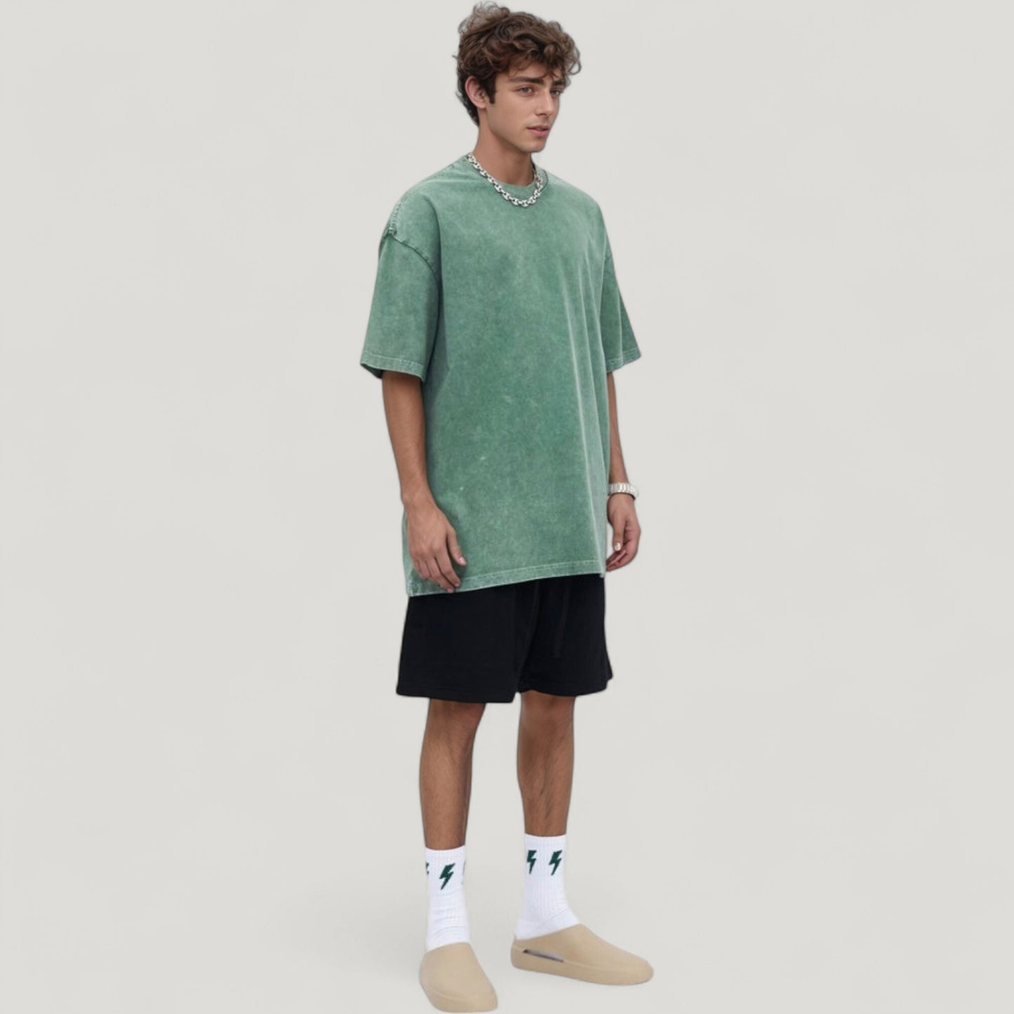 Anna-Kaci Active Men's Oversized Short Sleeve Crew Neck T-Shirt with Washed Effect