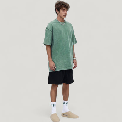 Anna-Kaci Active Men's Oversized Short Sleeve Crew Neck T-Shirt with Washed Effect