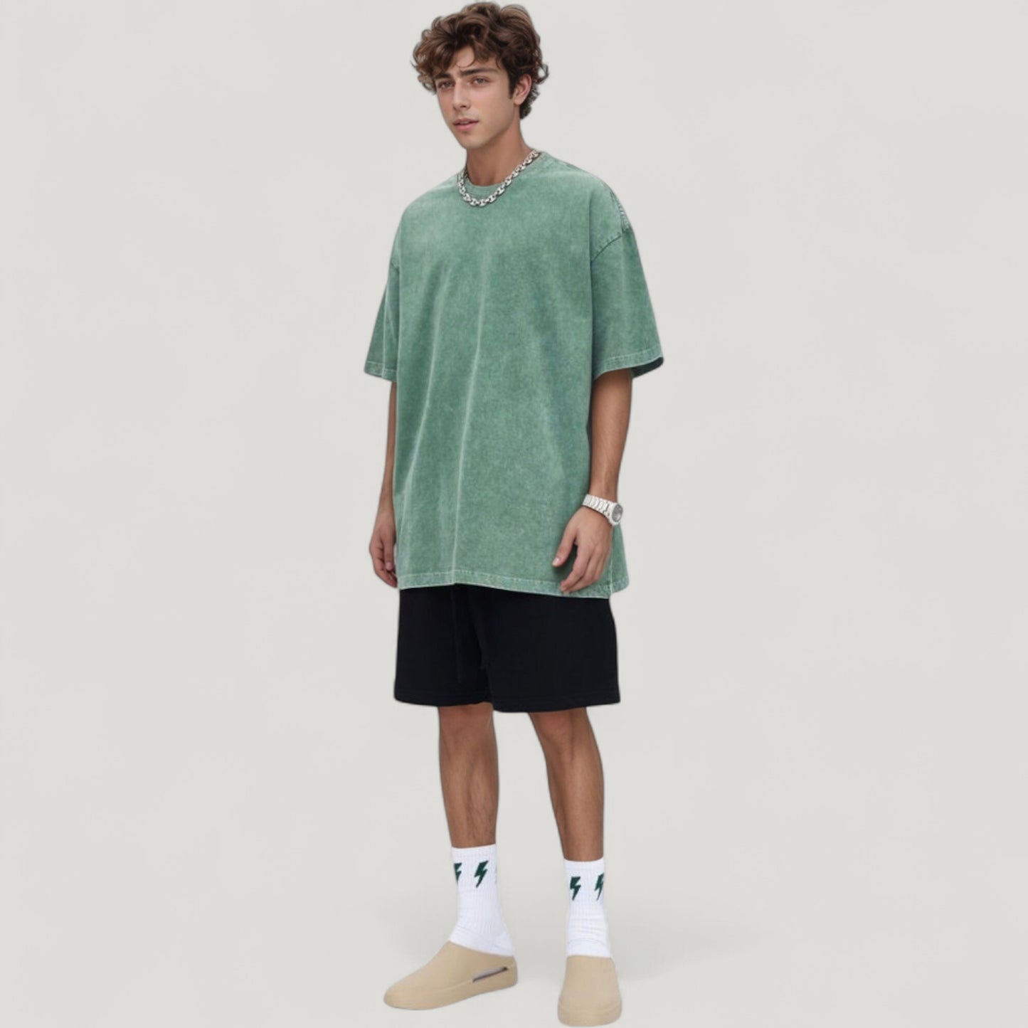 Anna-Kaci Active Men's Oversized Short Sleeve Crew Neck T-Shirt with Washed Effect