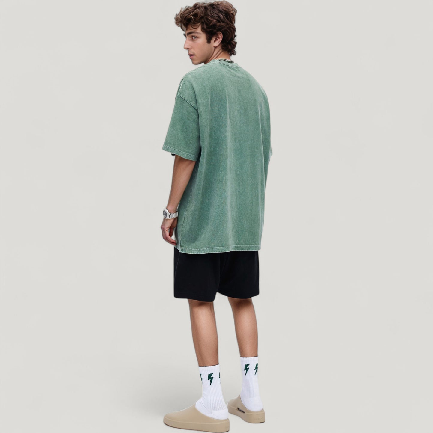 Anna-Kaci Active Men's Oversized Short Sleeve Crew Neck T-Shirt with Washed Effect