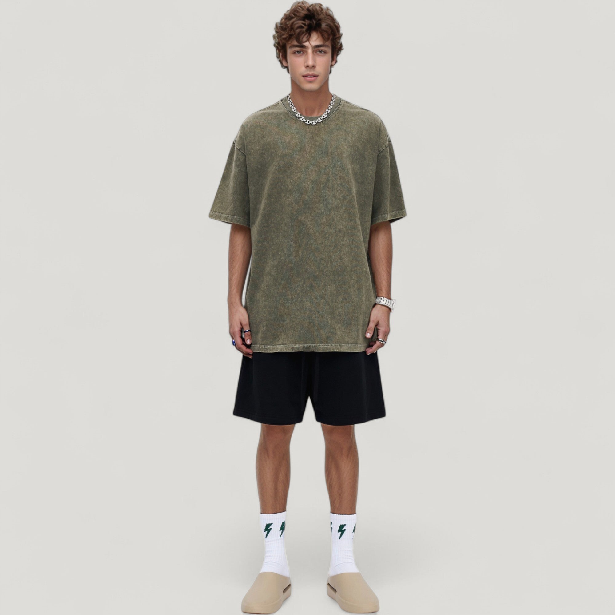 Anna-Kaci Active Men's Oversized Short Sleeve Crew Neck T-Shirt with Washed Effect