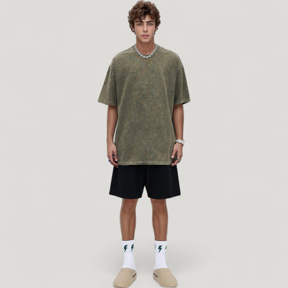 Anna-Kaci Active Men's Oversized Short Sleeve Crew Neck T-Shirt with Washed Effect