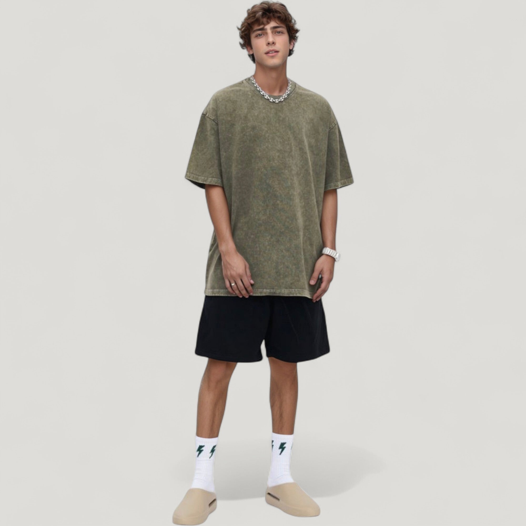 Anna-Kaci Active Men's Oversized Short Sleeve Crew Neck T-Shirt with Washed Effect