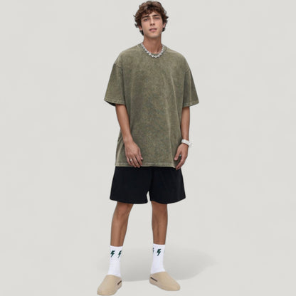 Anna-Kaci Active Men's Oversized Short Sleeve Crew Neck T-Shirt with Washed Effect