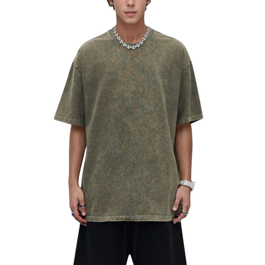 Anna-Kaci Active Men's Oversized Short Sleeve Crew Neck T-Shirt with Washed Effect