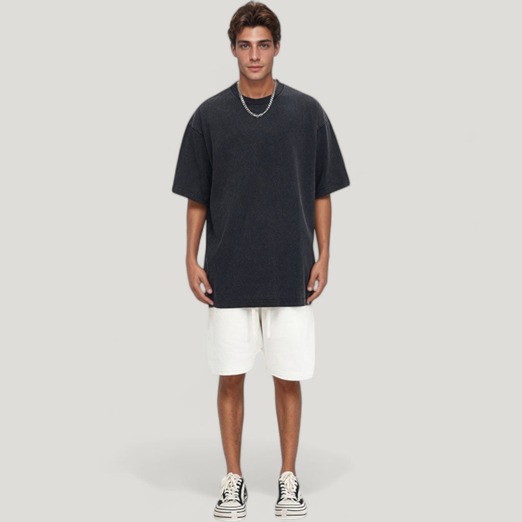 Anna-Kaci Active Men's Oversized Short Sleeve Crew Neck T-Shirt with Washed Vintage Look