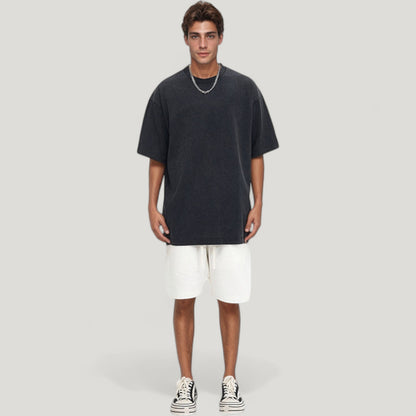 Anna-Kaci Active Men's Oversized Short Sleeve Crew Neck T-Shirt with Washed Vintage Look