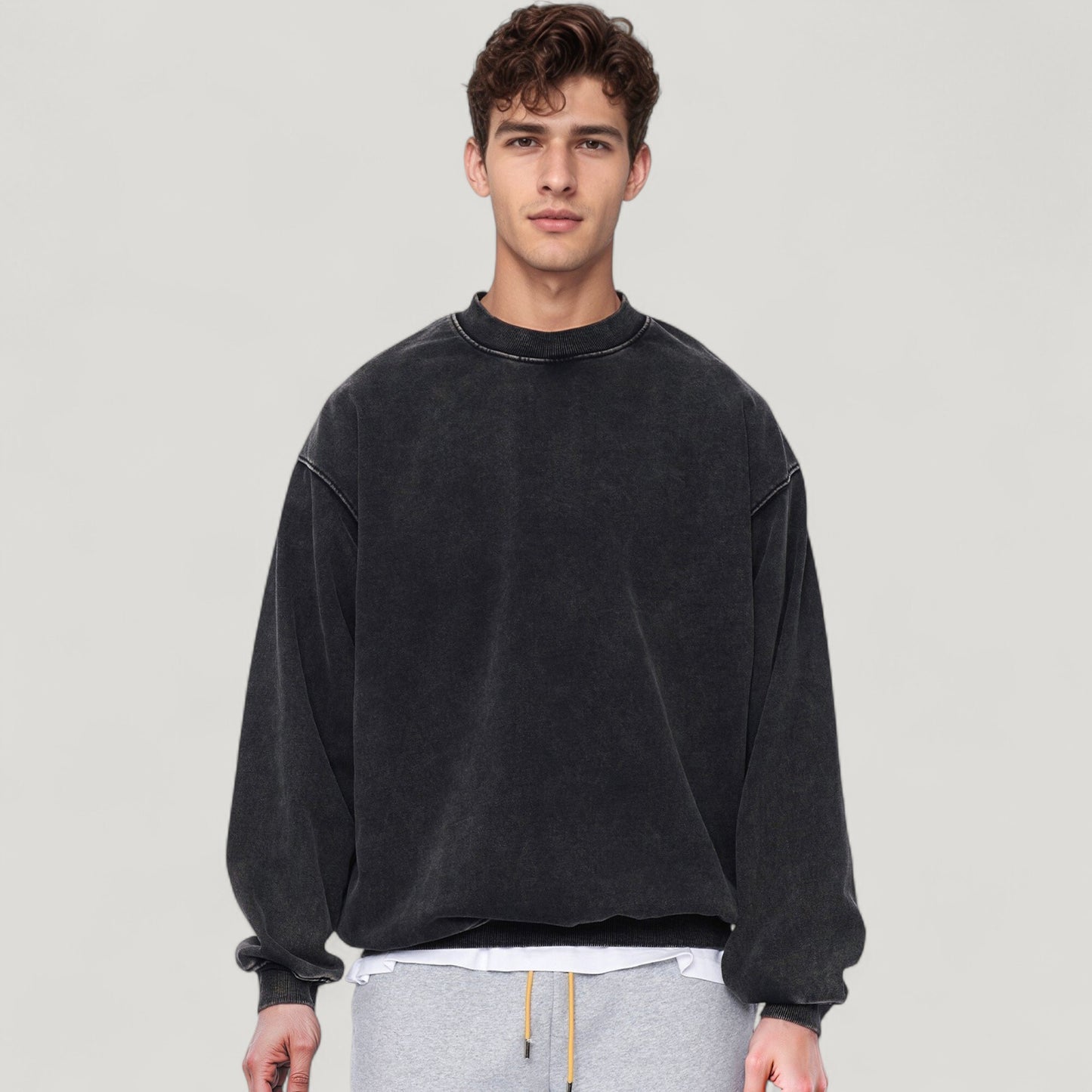 Anna-Kaci Active Men's Oversized Crew Neck Long Sleeve Sweatshirt with Relaxed Fit and Minimalist Style