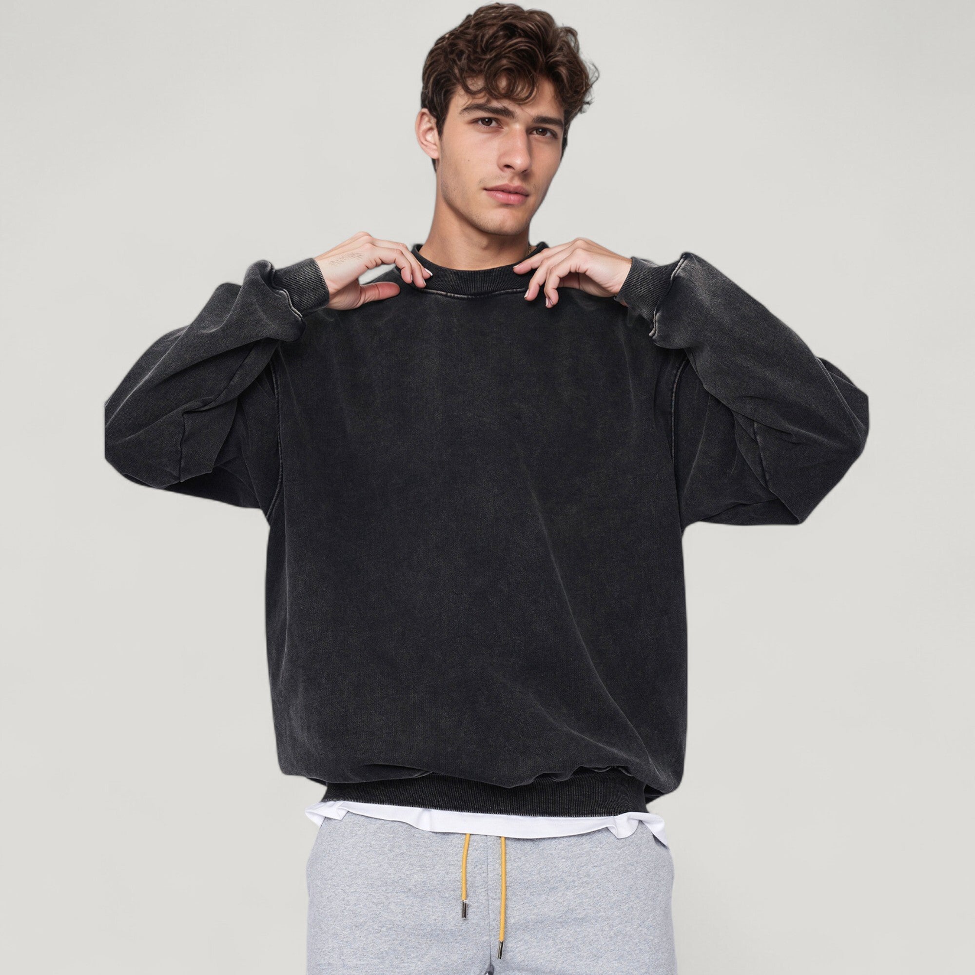 Anna-Kaci Active Men's Oversized Crew Neck Long Sleeve Sweatshirt with Relaxed Fit and Minimalist Style