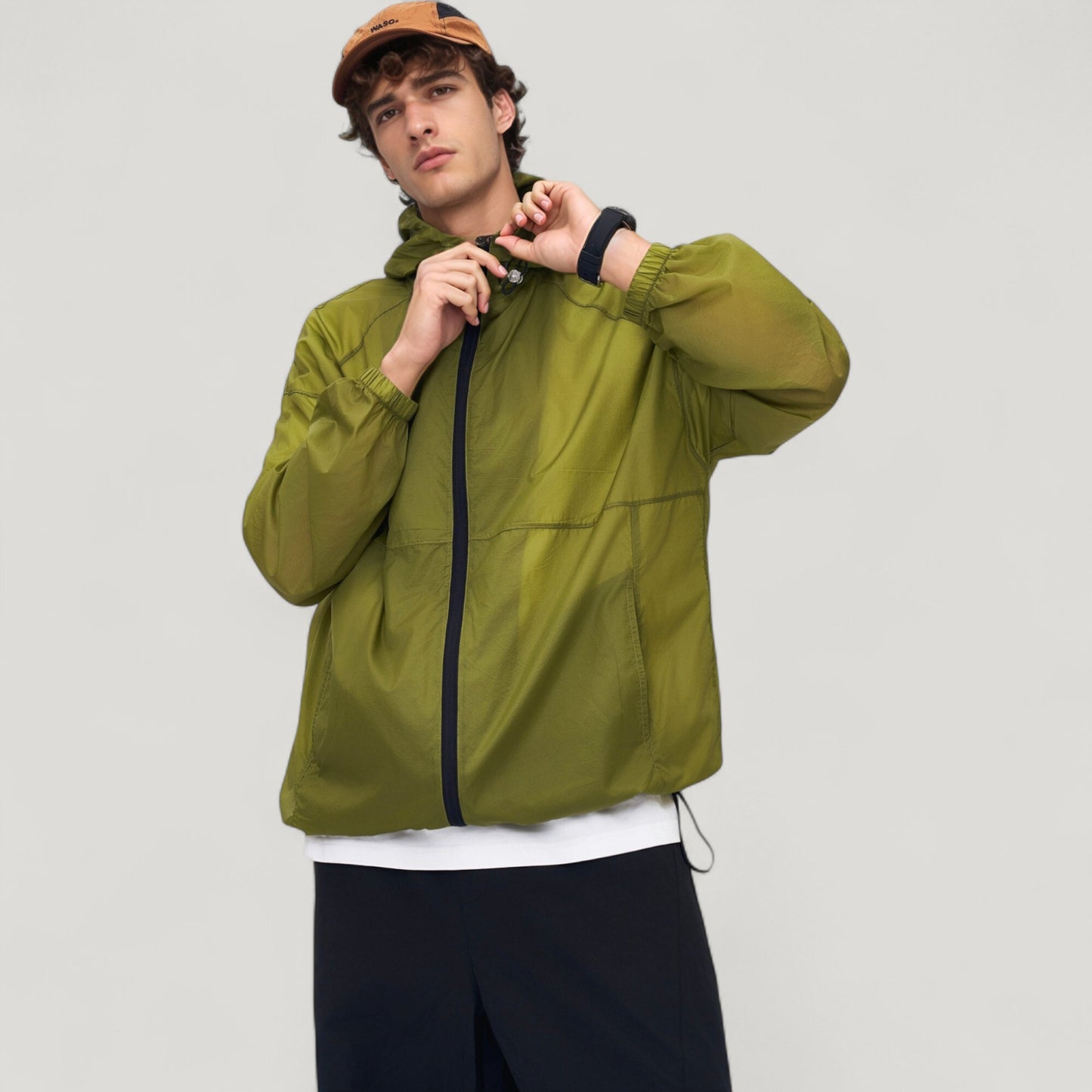 Anna-Kaci Active Men's Lightweight Hooded Zip-Up Windbreaker Jacket with Elastic Cuffs