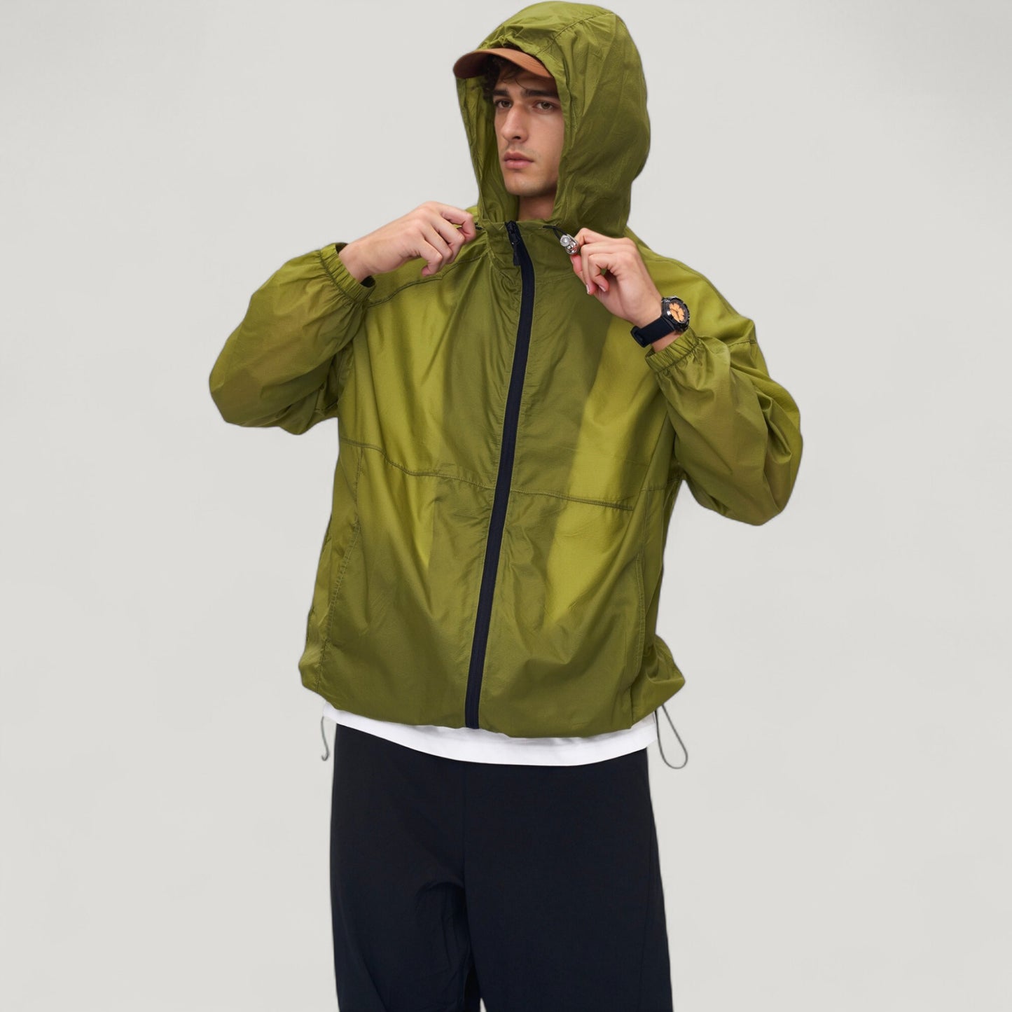 Anna-Kaci Active Men's Lightweight Hooded Zip-Up Windbreaker Jacket with Elastic Cuffs