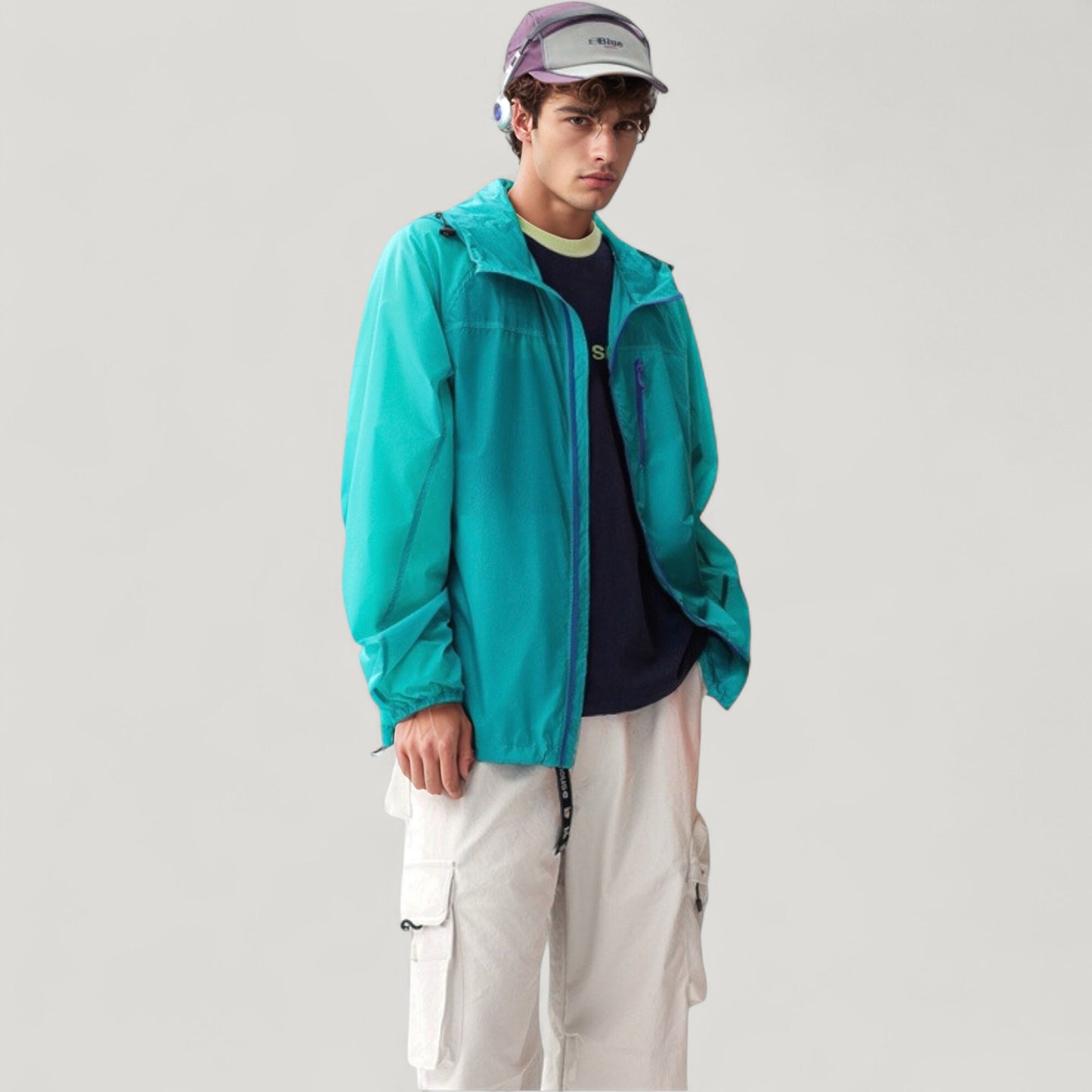 Anna-Kaci Active Men's Lightweight Hooded Zip-Up Windbreaker Jacket with Elastic Cuffs