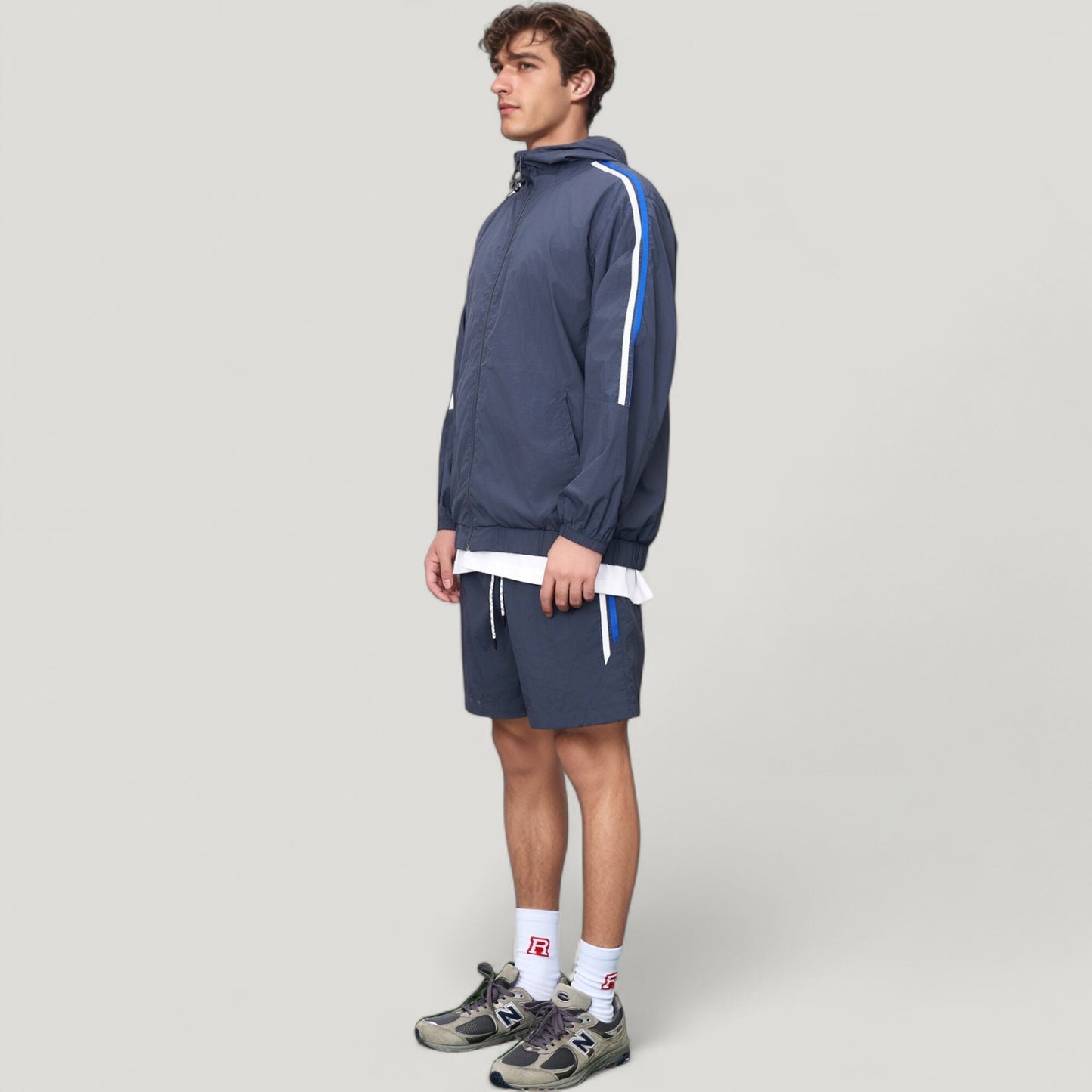 Anna-Kaci Active Men's Full Zip Hooded Jacket with Elastic Hem and Contrast Sleeve Stripes