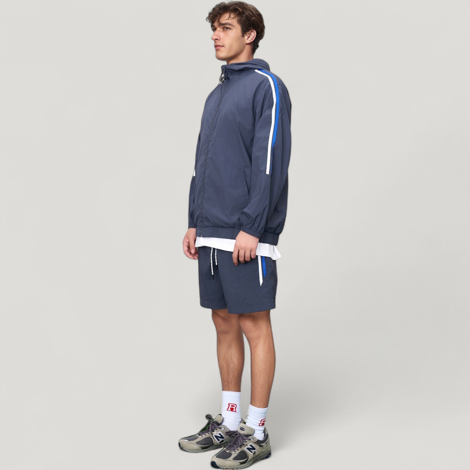 Anna-Kaci Active Men's Full Zip Hooded Jacket with Elastic Hem and Contrast Sleeve Stripes