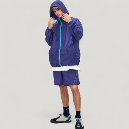 Anna-Kaci Active Men's Lightweight Full Zip Hooded Sun Protection Jacket with Contrast Trim and Relaxed Fit