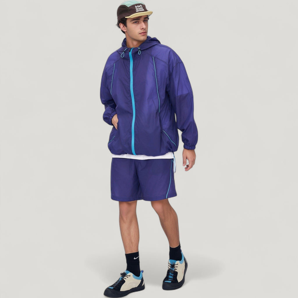 Anna-Kaci Active Men's Lightweight Full Zip Hooded Sun Protection Jacket with Contrast Trim and Relaxed Fit