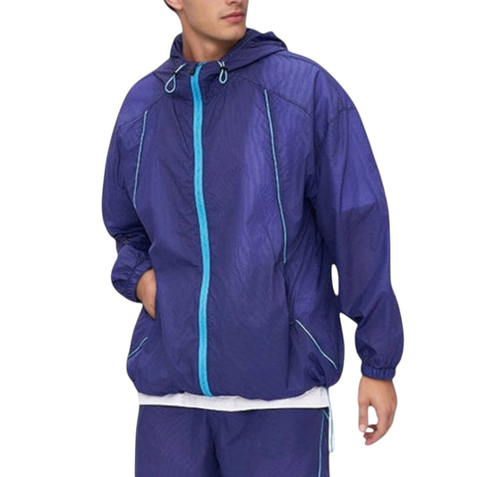 Anna-Kaci Active Men's Lightweight Full Zip Hooded Sun Protection Jacket with Contrast Trim and Relaxed Fit