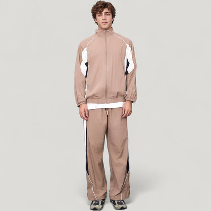 Anna-Kaci Active Men's Full Zip Colorblock Track Jacket with Elastic Hem and Stand Collar
