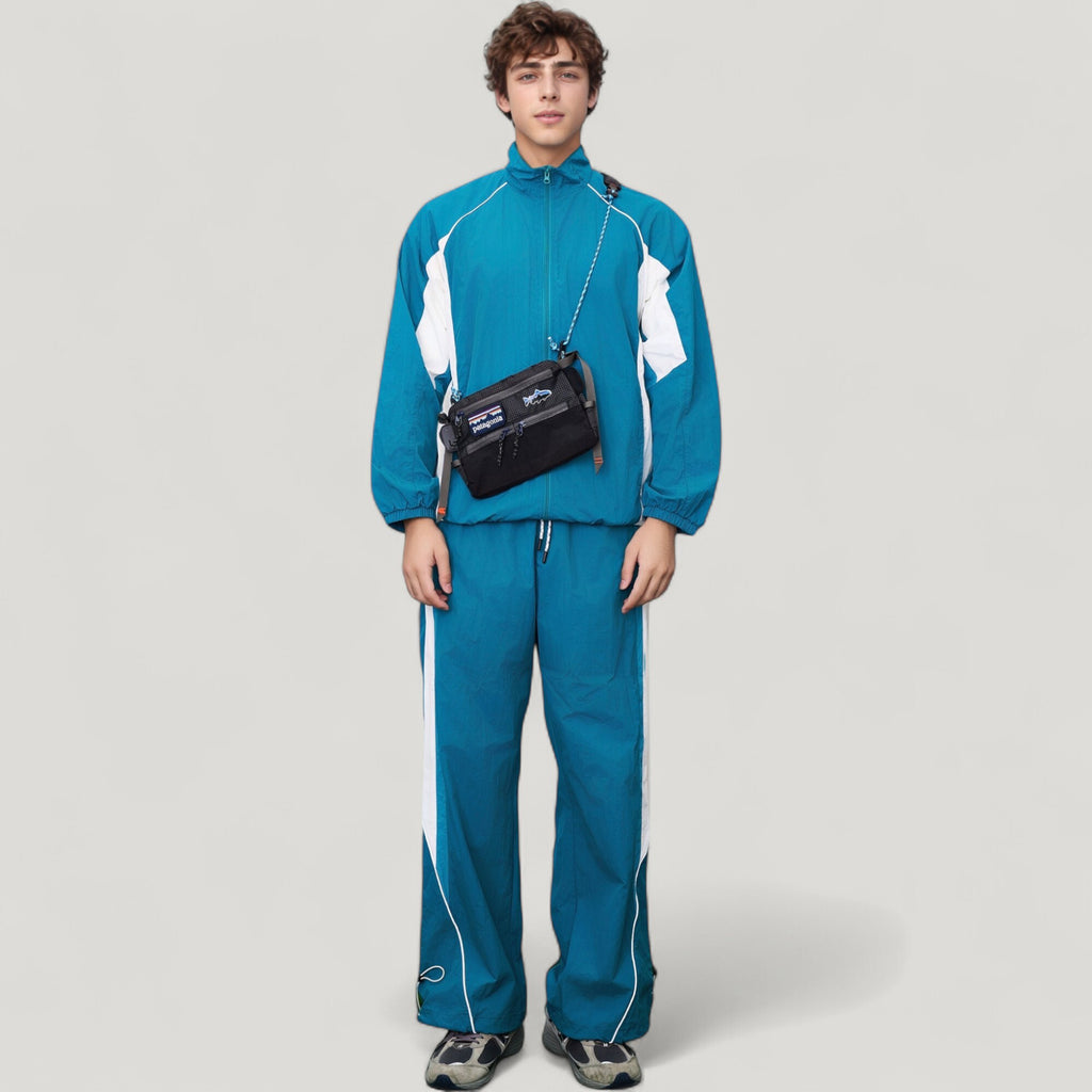 Anna-Kaci Active Men's Full Zip Colorblock Track Jacket with Elastic Hem and Stand Collar