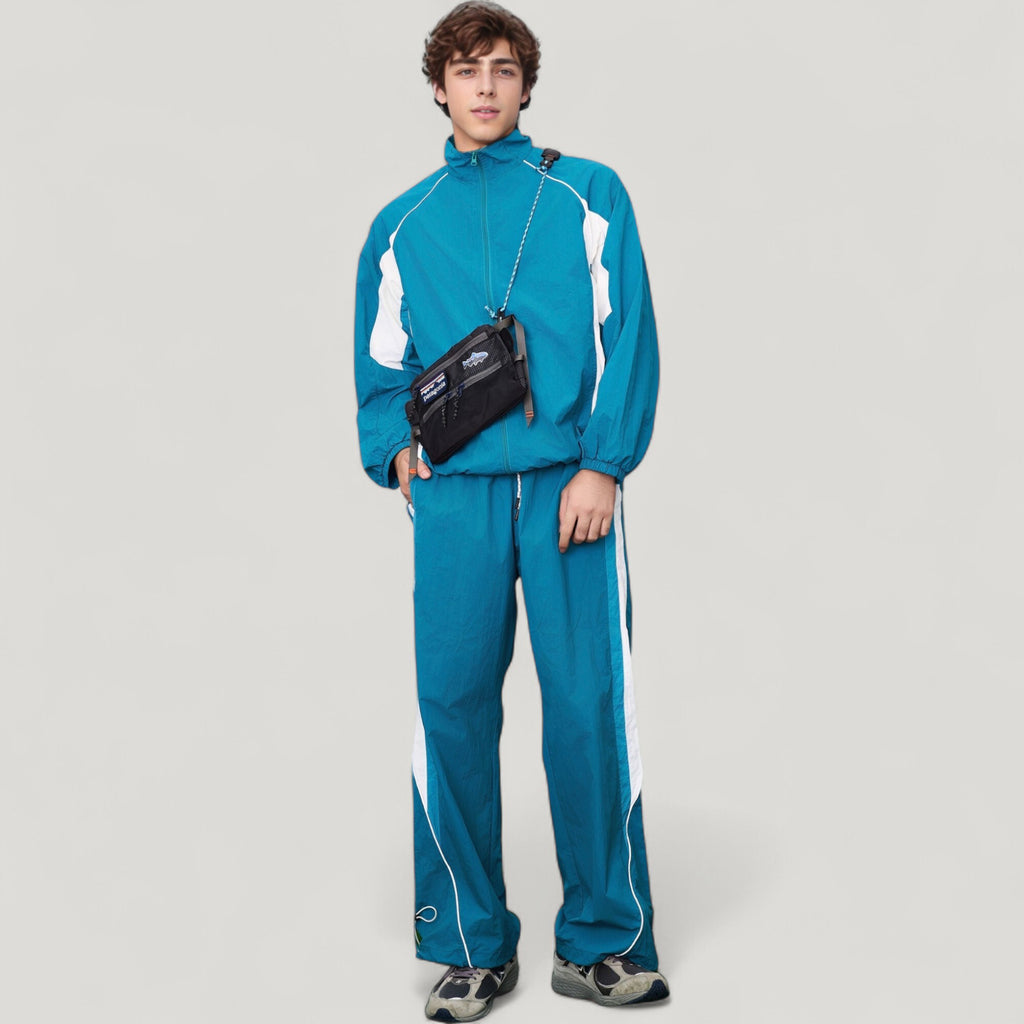 Anna-Kaci Active Men's Full Zip Colorblock Track Jacket with Elastic Hem and Stand Collar