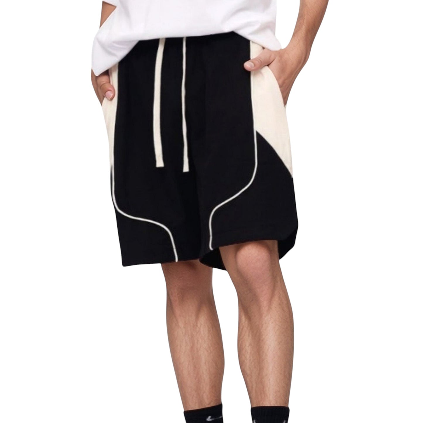 Anna-Kaci Active Men's Colorblock Drawstring Waist Relaxed Fit Casual Shorts with Side Pockets