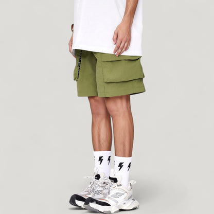 Anna-Kaci Active Men's Cargo Pocket Drawstring Shorts with Relaxed Fit and Elastic Waist