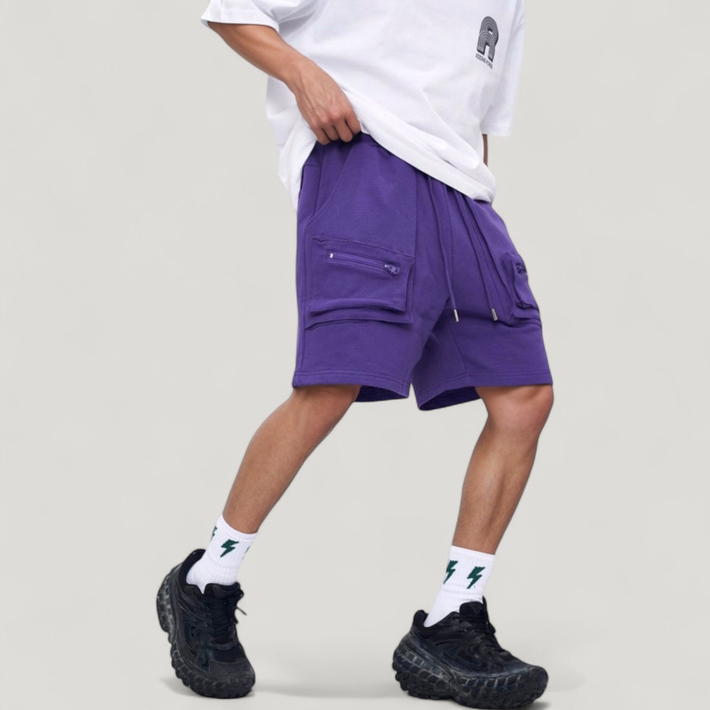 Anna-Kaci Active Men's Multi-Pocket Drawstring Waist Relaxed Fit Casual Cargo Shorts with Zipper Details