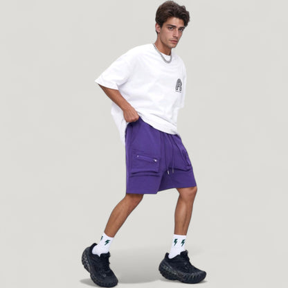 Anna-Kaci Active Men's Multi-Pocket Drawstring Waist Relaxed Fit Casual Cargo Shorts with Zipper Details
