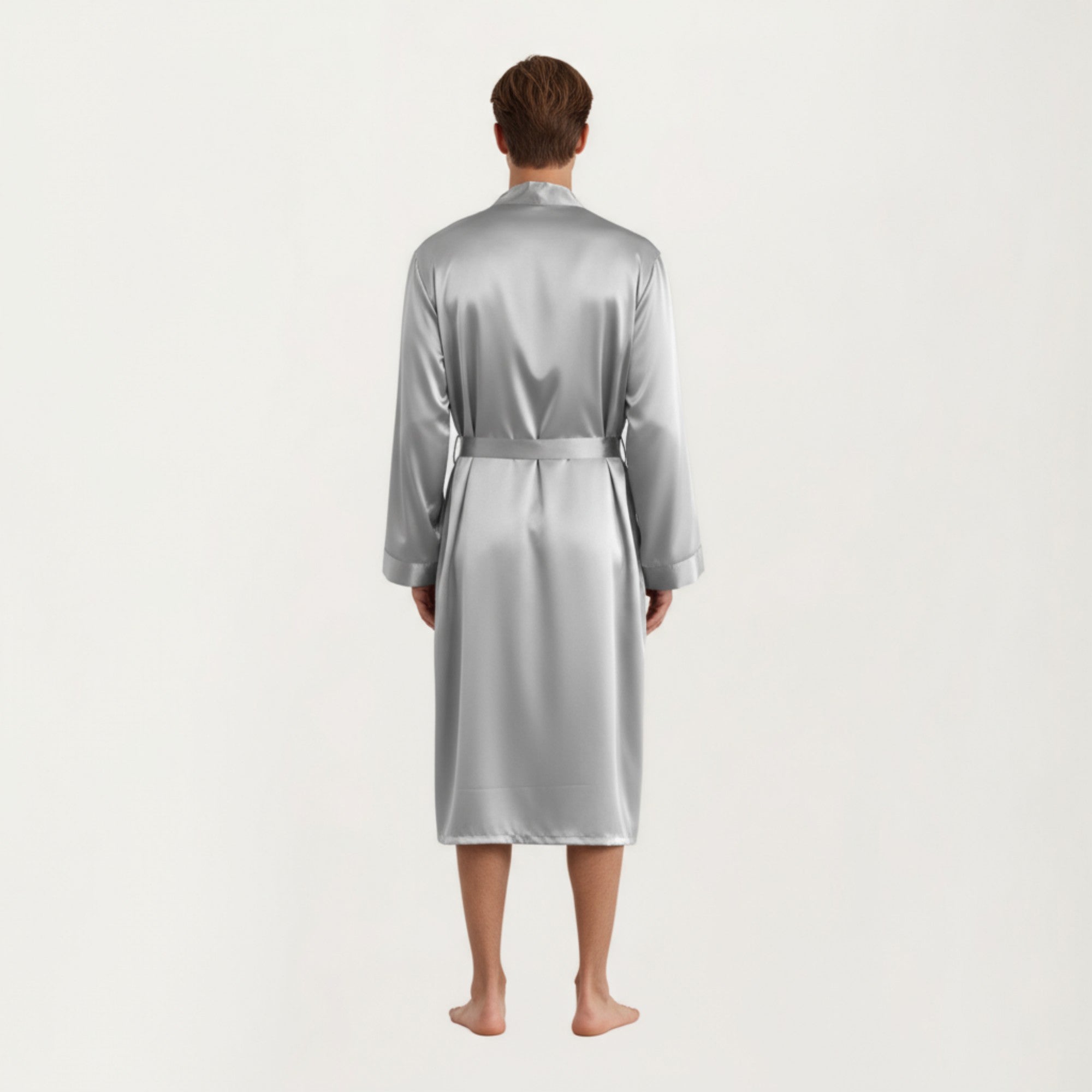 Anna-Kaci Men's Satin Robe with Classic Shawl Collar and Adjustable Waist Tie