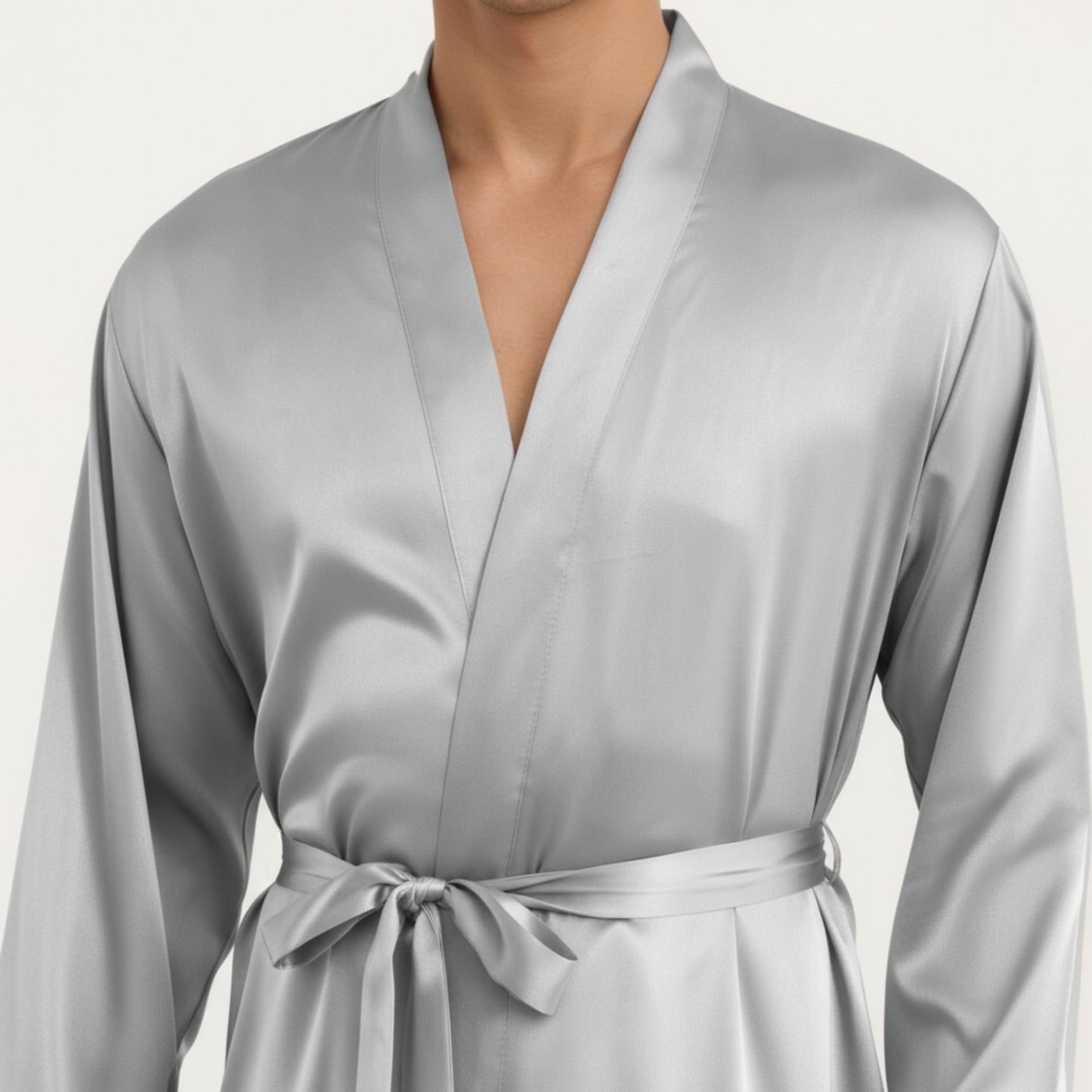 Anna-Kaci Men's Satin Robe with Classic Shawl Collar and Adjustable Waist Tie