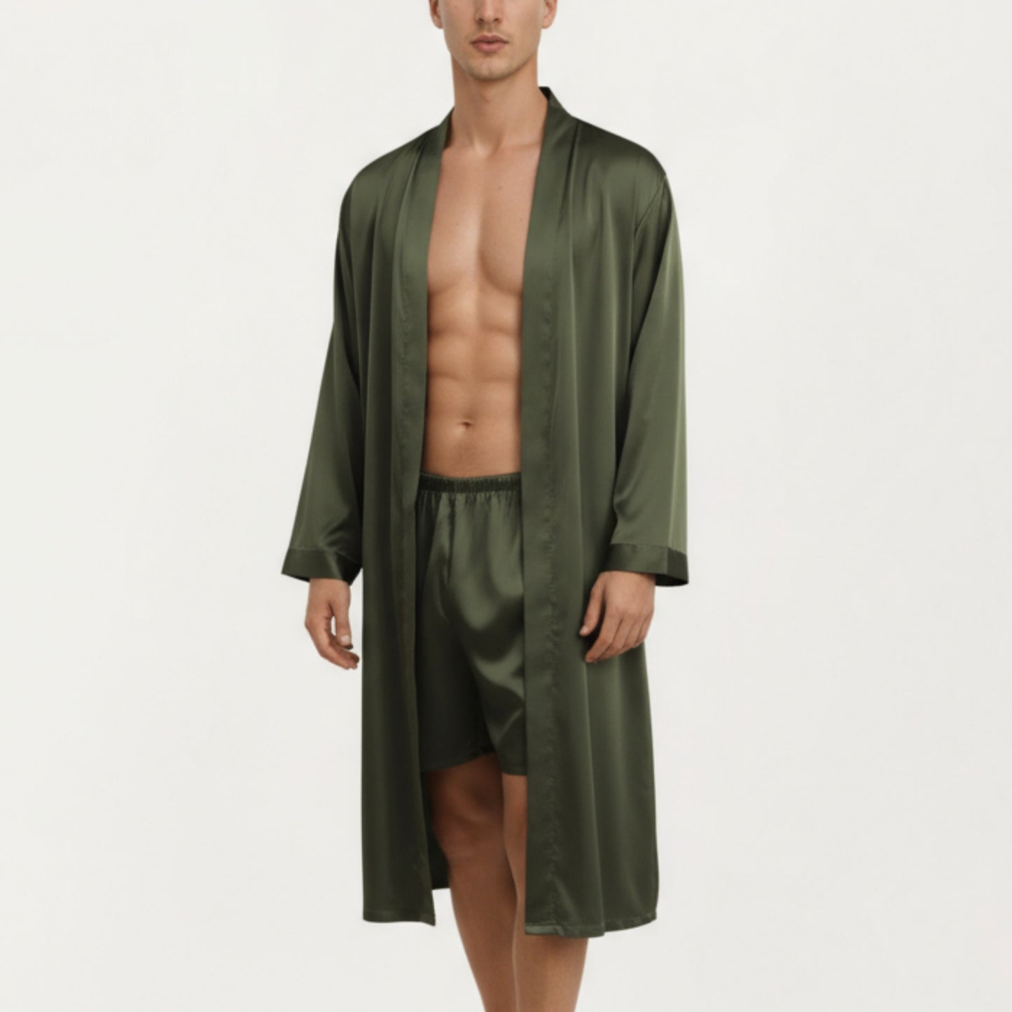 Anna-Kaci Men's Satin Robe with Classic Shawl Collar and Adjustable Waist Tie