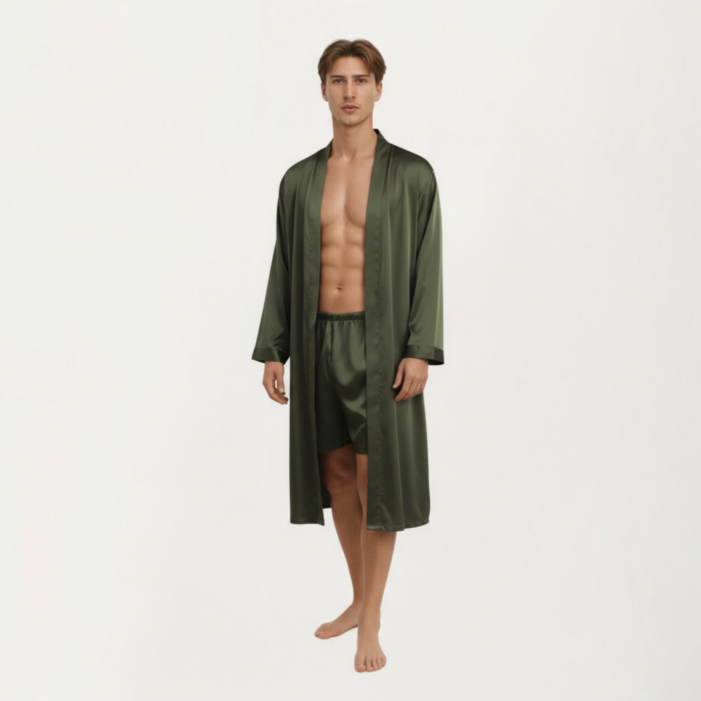 Anna-Kaci Men's Satin Robe with Classic Shawl Collar and Adjustable Waist Tie
