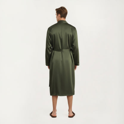 Anna-Kaci Men's Satin Robe with Classic Shawl Collar and Adjustable Waist Tie