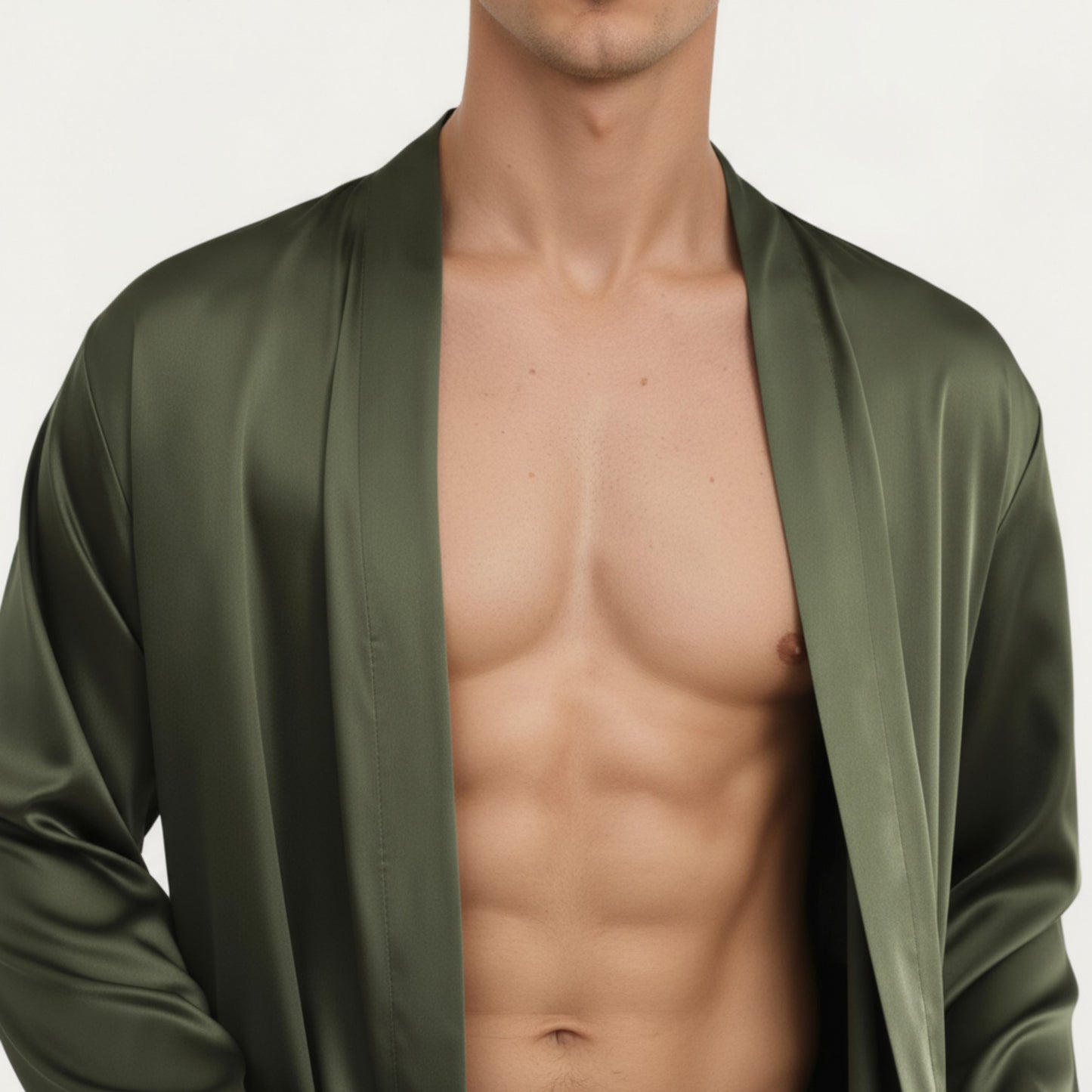 Anna-Kaci Men's Satin Robe with Classic Shawl Collar and Adjustable Waist Tie