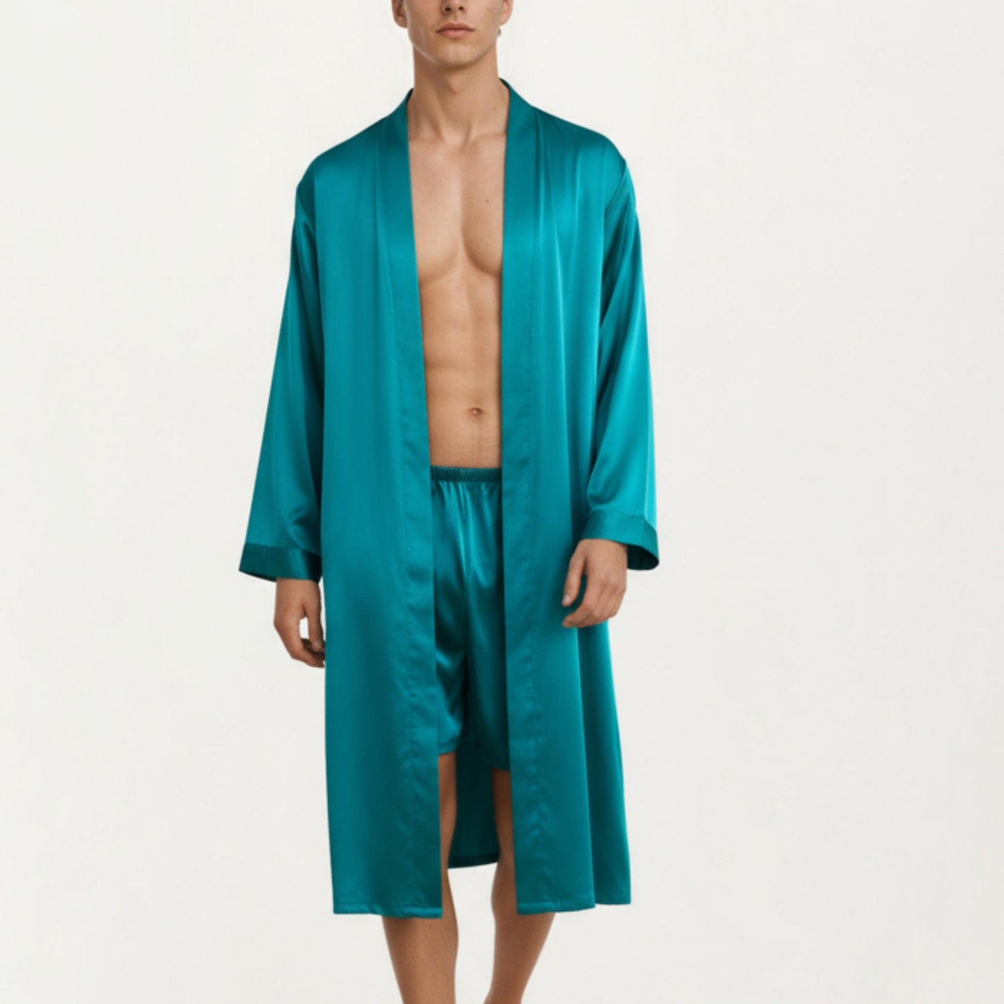 Anna-Kaci Men's Satin Robe with Classic Shawl Collar and Adjustable Waist Tie