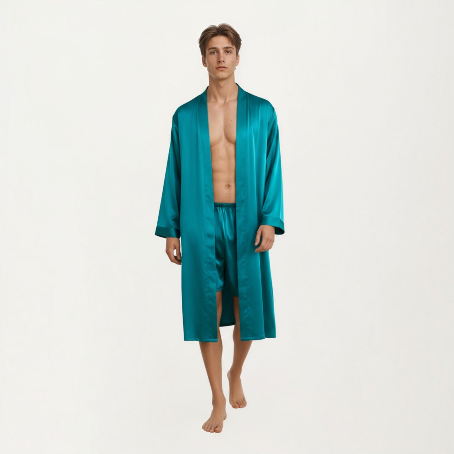 Anna-Kaci Men's Satin Robe with Classic Shawl Collar and Adjustable Waist Tie