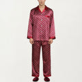 Anna-Kaci Men's 2-Piece Set Satin Pajamas with Geometric Print Contrast Collar and Button-Up Top