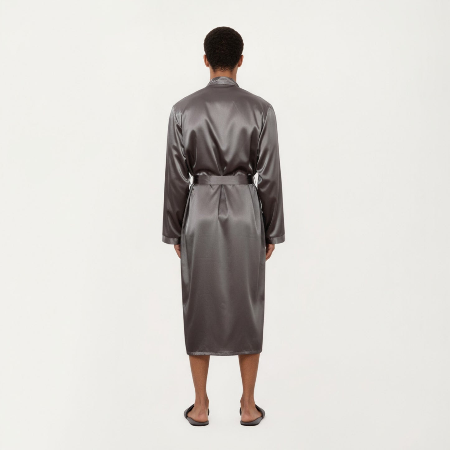 Anna-Kaci Men's Satin Robe with Waist Tie Belt and Front Pockets