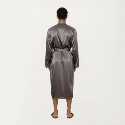 Anna-Kaci Men's Satin Robe with Waist Tie Belt and Front Pockets