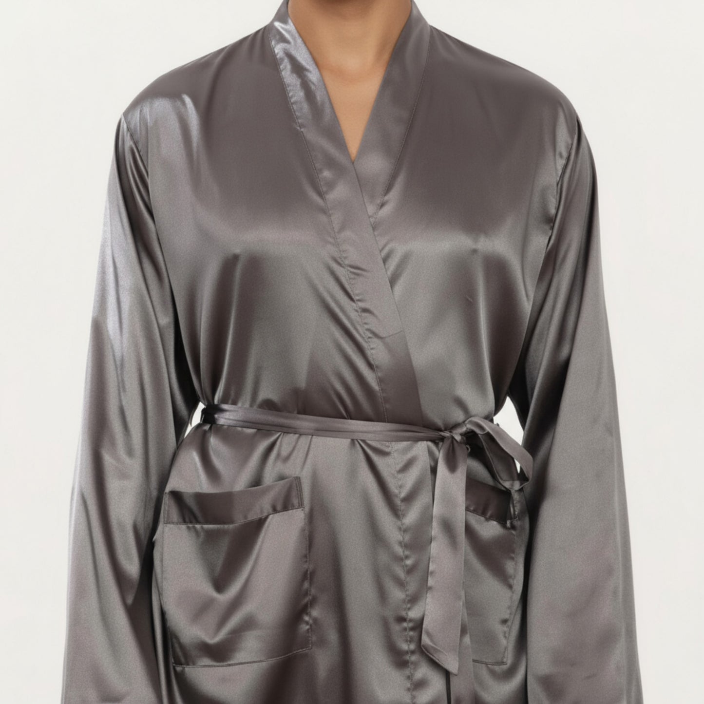 Anna-Kaci Men's Satin Robe with Waist Tie Belt and Front Pockets