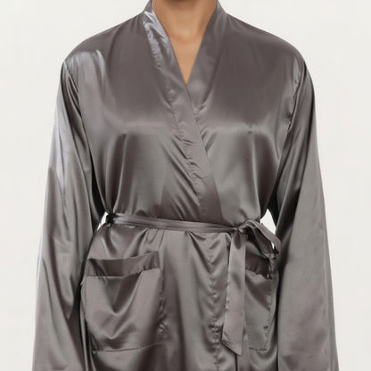 Anna-Kaci Men's Satin Robe with Waist Tie Belt and Front Pockets