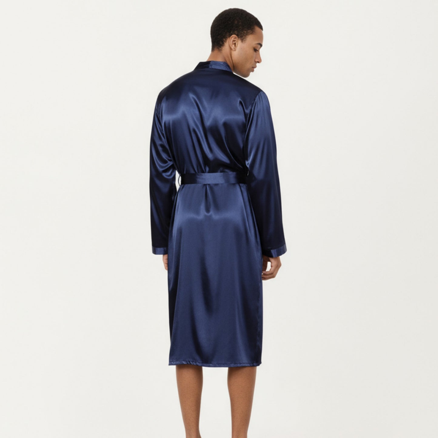 Anna-Kaci Men's Satin Robe with Waist Tie Belt and Front Pockets