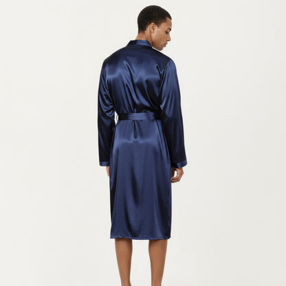 Anna-Kaci Men's Satin Robe with Waist Tie Belt and Front Pockets