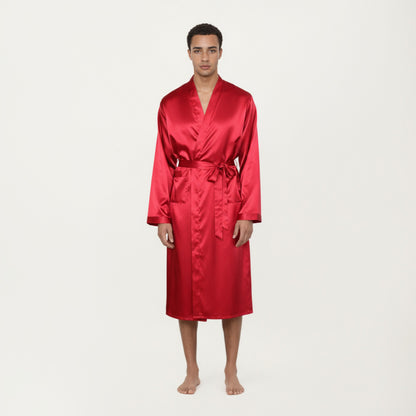 Anna-Kaci Men's Satin Robe with Waist Tie Belt and Front Pockets