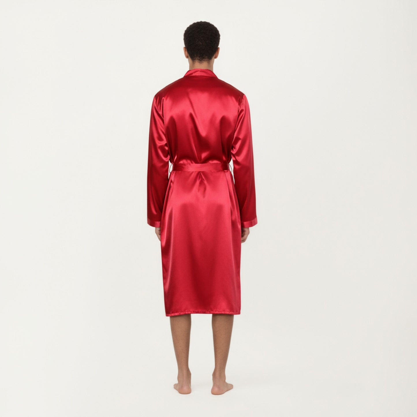 Anna-Kaci Men's Satin Robe with Waist Tie Belt and Front Pockets