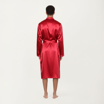 Anna-Kaci Men's Satin Robe with Waist Tie Belt and Front Pockets