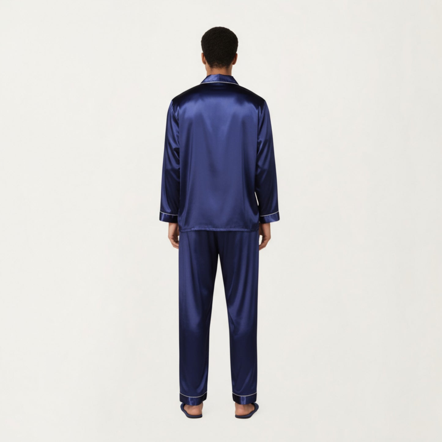 Anna-Kaci Men's 2-Piece Set Satin Pajamas with Contrast Piping and Button-Up Top