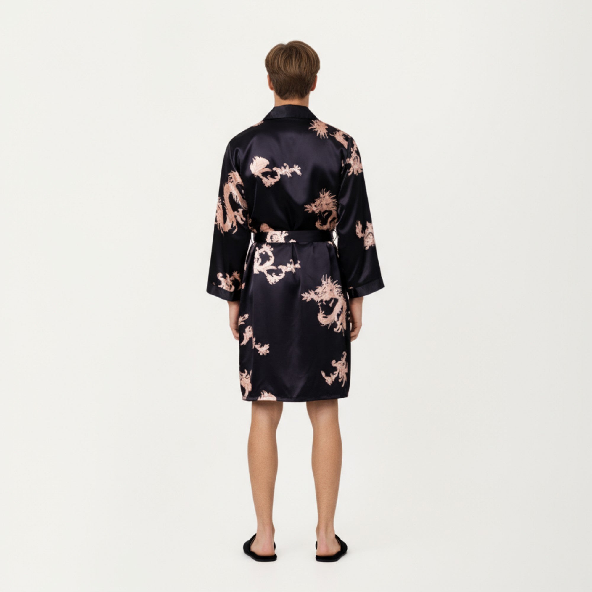Anna-Kaci Men's Satin Robe with Baroque Print Shawl Collar and Waist Tie